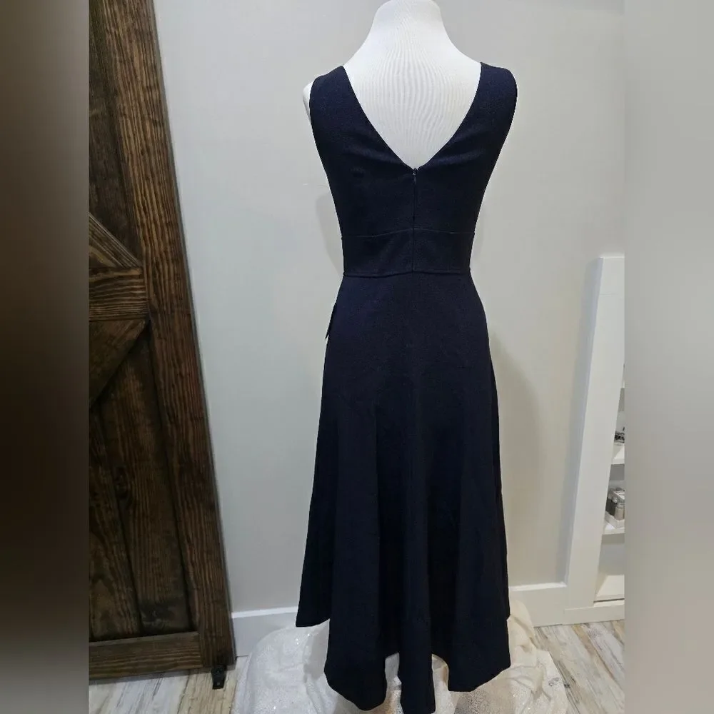 Eliza J Bateau Neck Fit Flare Dress Midi Navy Blue sz 2 NWOT